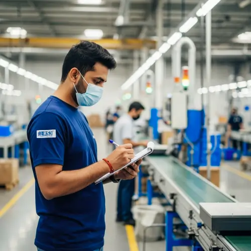 RSJ inspection team conducting a quality control inspection at a factory in India