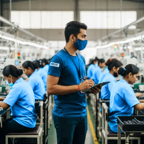 RSJ inspection team conducting a quality control inspection at a factory in India